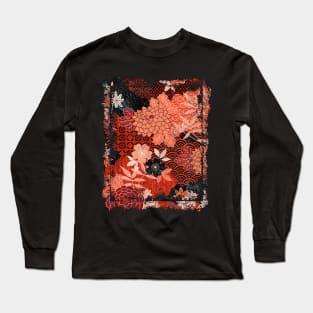 Japanese Floral Pattern Chrysanthemum Cherry Blossom Earth Tone Colors 22 Long Sleeve T-Shirt